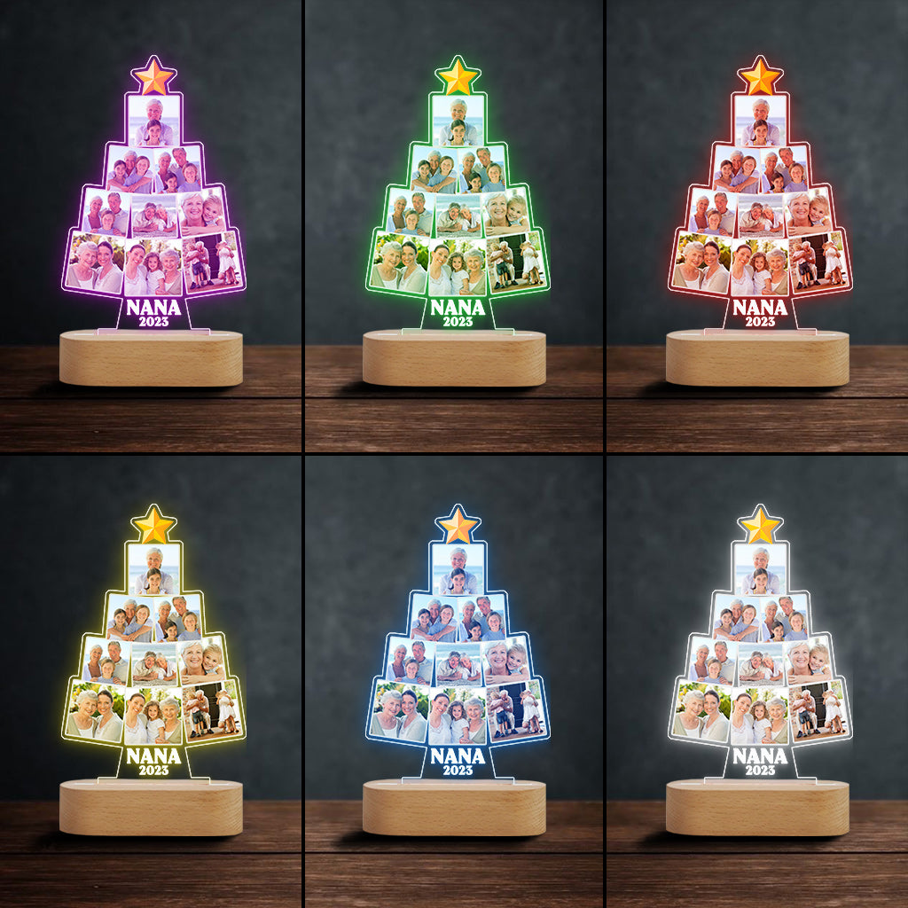 Picture Christmas Tree - Gift for grandma, wife, mom, her - Personalized Shaped Plaque Light Base