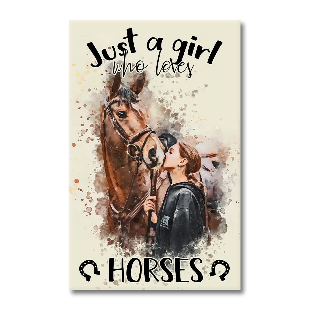 Une fille qui aime les chevaux - Toile et affiche personnalisées sur le thème des chevaux