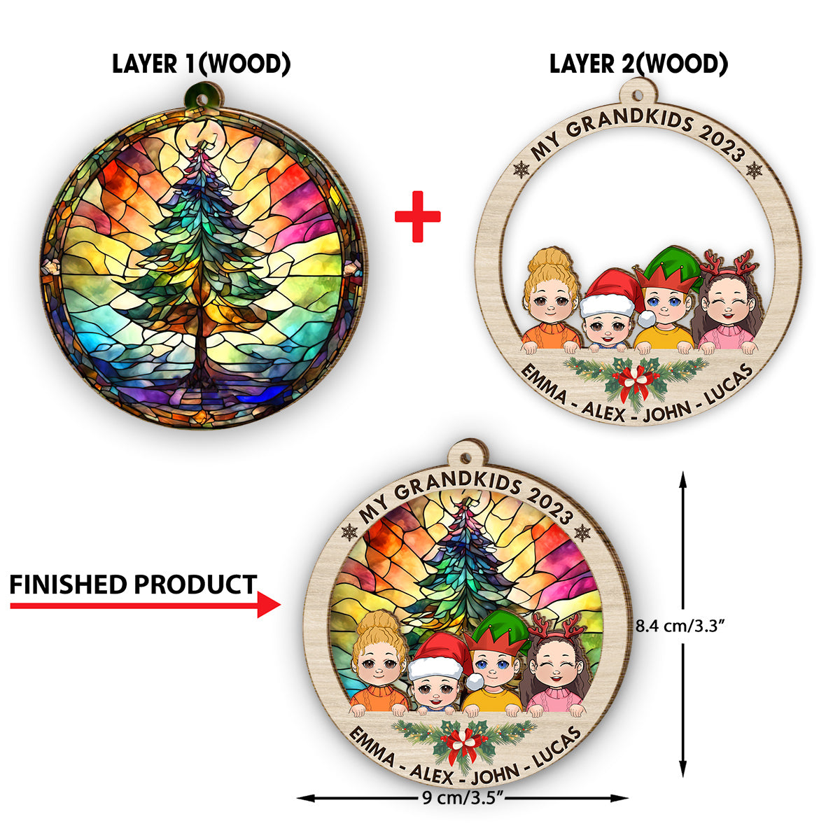 Mes petits-enfants - Cadeau pour grand-mère - Ornement personnalisé en deux parties