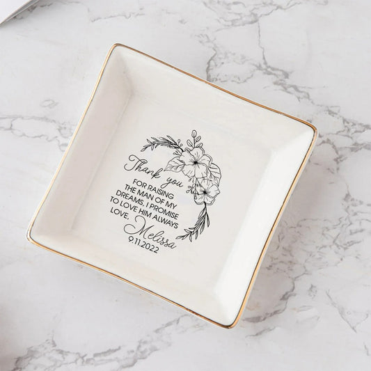 Merci d'avoir élevé l'homme de mes rêves - Cadeau de la mariée pour la mère du marié - Cadeau de mariage pour la belle-mère - Plat à bijoux personnalisé