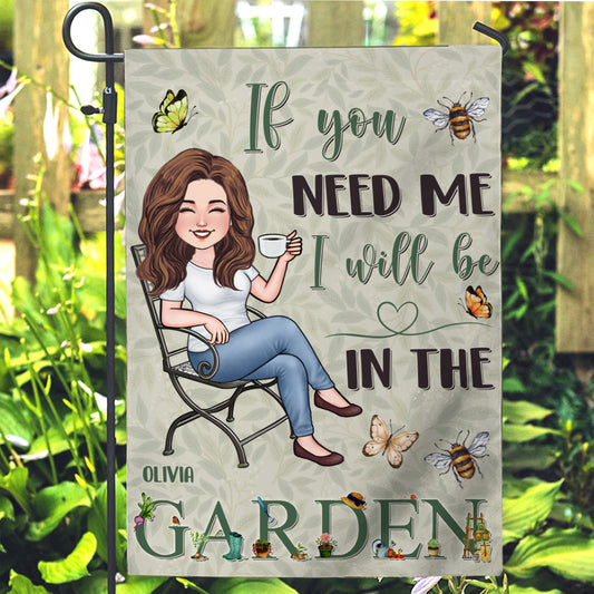 Je serai au jardin - Drapeau de jardin personnalisé