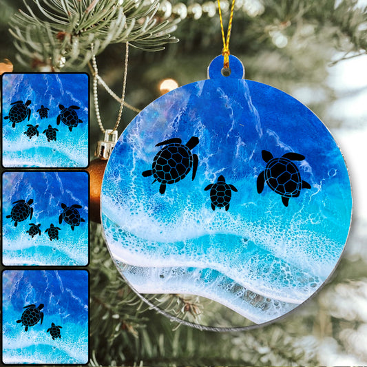 Tortues d'amour - Ornement transparent personnalisé en forme de tortue