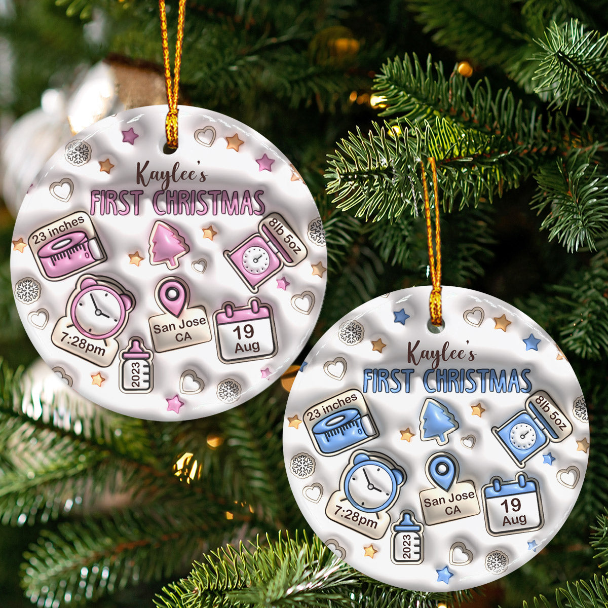 Inflated Baby Birth Stats - Gift for Newborn, mom, dad, grandson, granddaughter - Personalized Ceramic Circle Ornament