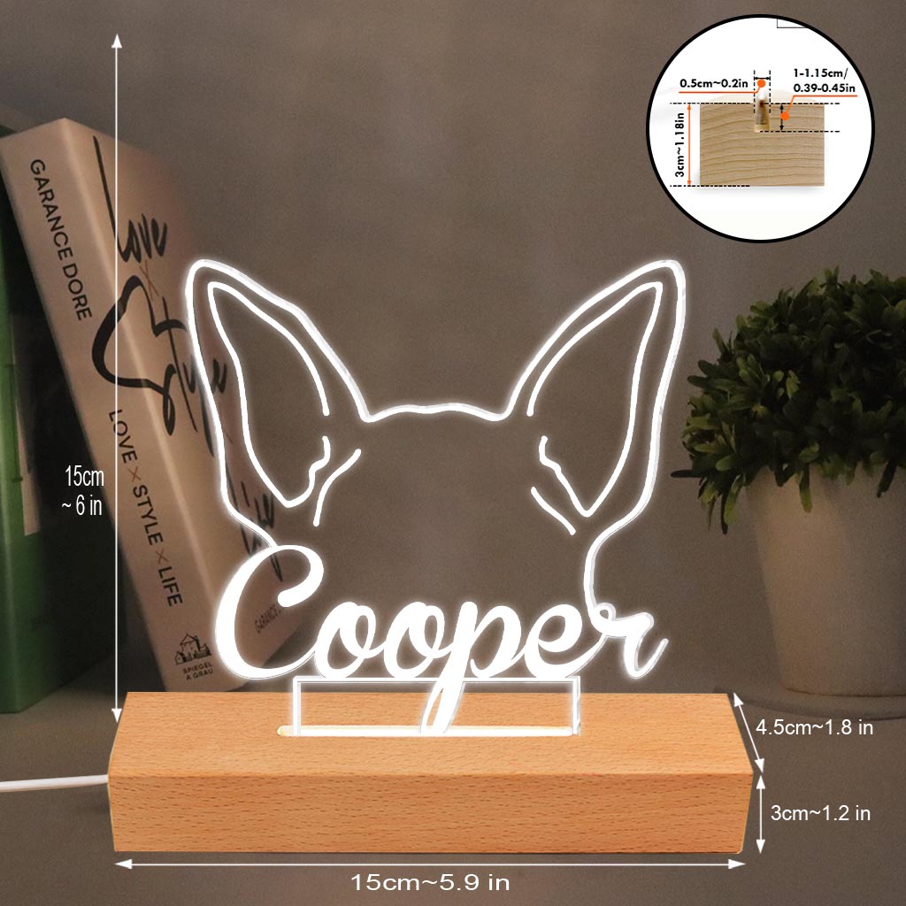 Plaque commémorative personnalisée en forme d'oreilles de chien - Cadeau mignon pour les amoureux des chiens ayant perdu leur compagnon - Socle lumineux personnalisé