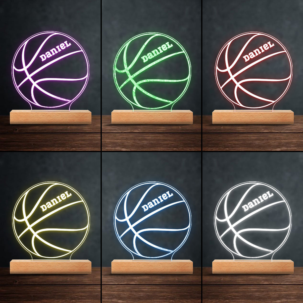 J'adore le basket ! - Plaque lumineuse personnalisée en forme de ballon de basket