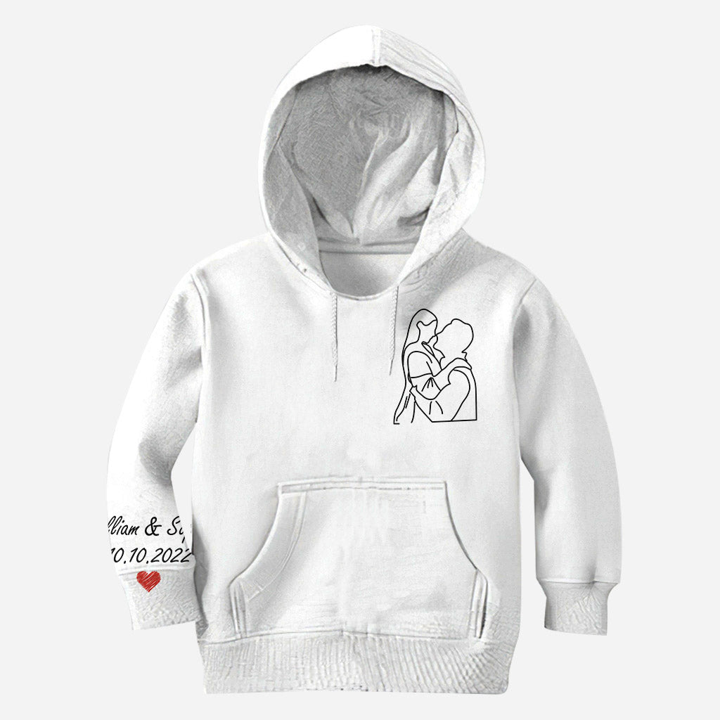 Portraits dessinés au trait personnalisés - T-shirt personnalisé mari et femme imprimé sur toute la surface