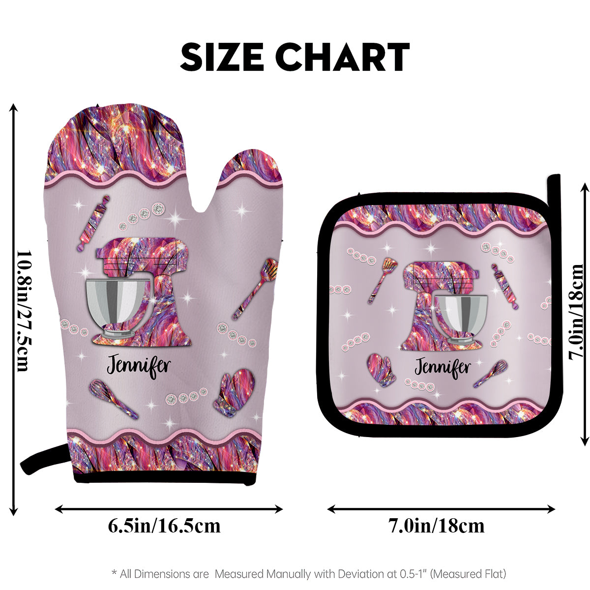 Ensemble de gants de cuisine et maniques personnalisés « Love Baking »