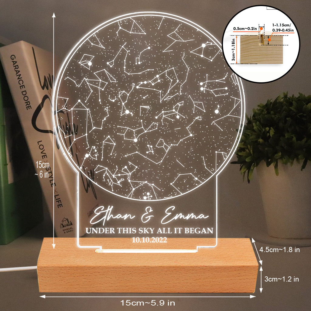 Sous ce ciel, tout a commencé - Socle lumineux personnalisé en forme de mari et femme