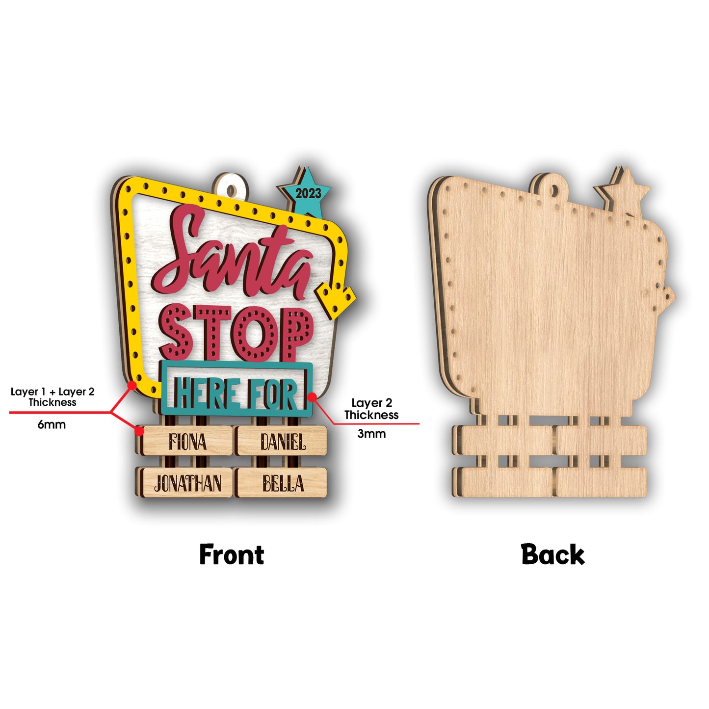 Père Noël, arrêtez-vous ici pour - Ornement personnalisé pour grand-mère en 2 parties