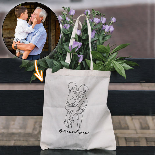Sac fourre-tout brodé personnalisé avec photo au trait - Sac fourre-tout brodé personnalisé pour grand-père