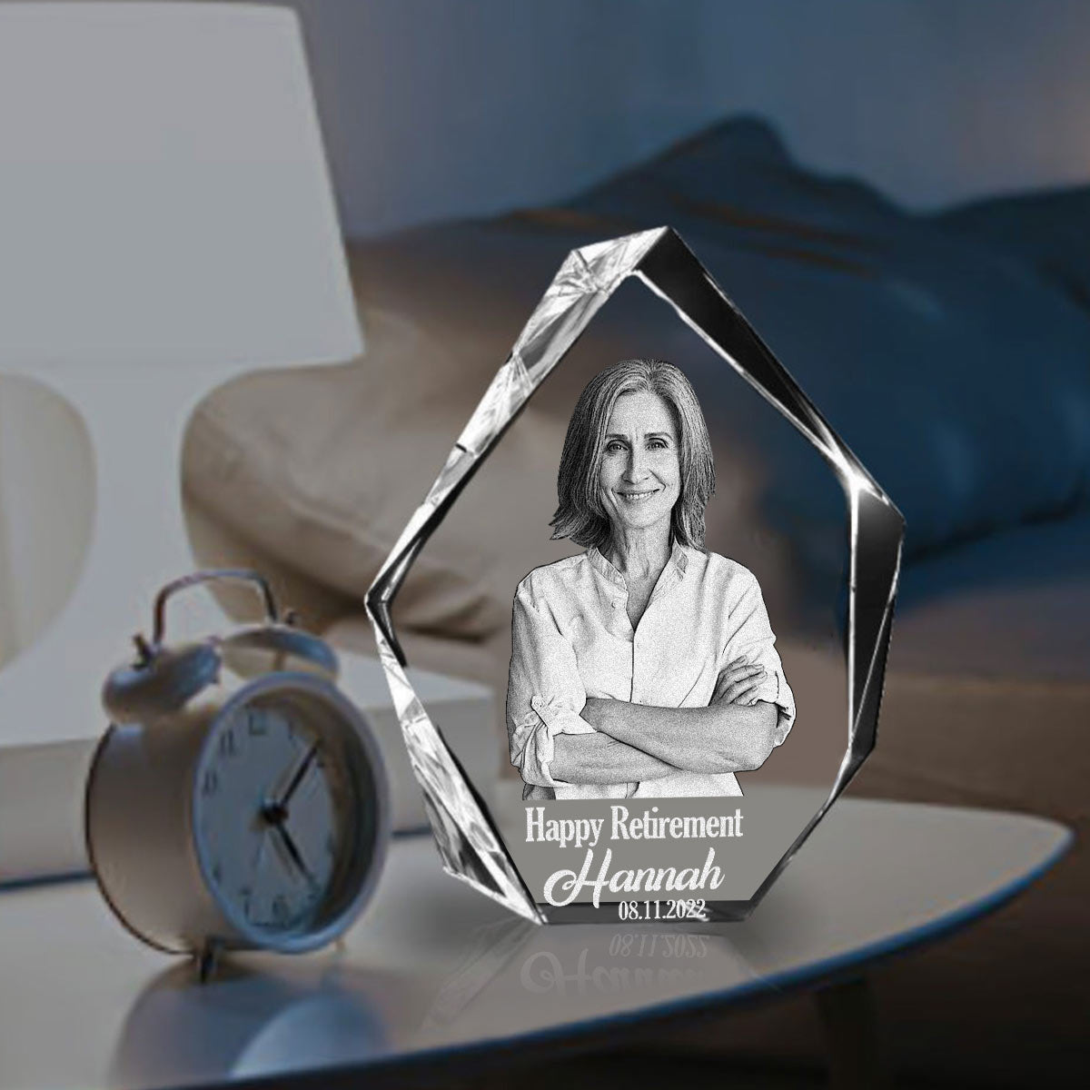 Bonne retraite ! Lampe en cristal 3D en forme d’iceberg, gravée au laser et personnalisée pour les retraités.