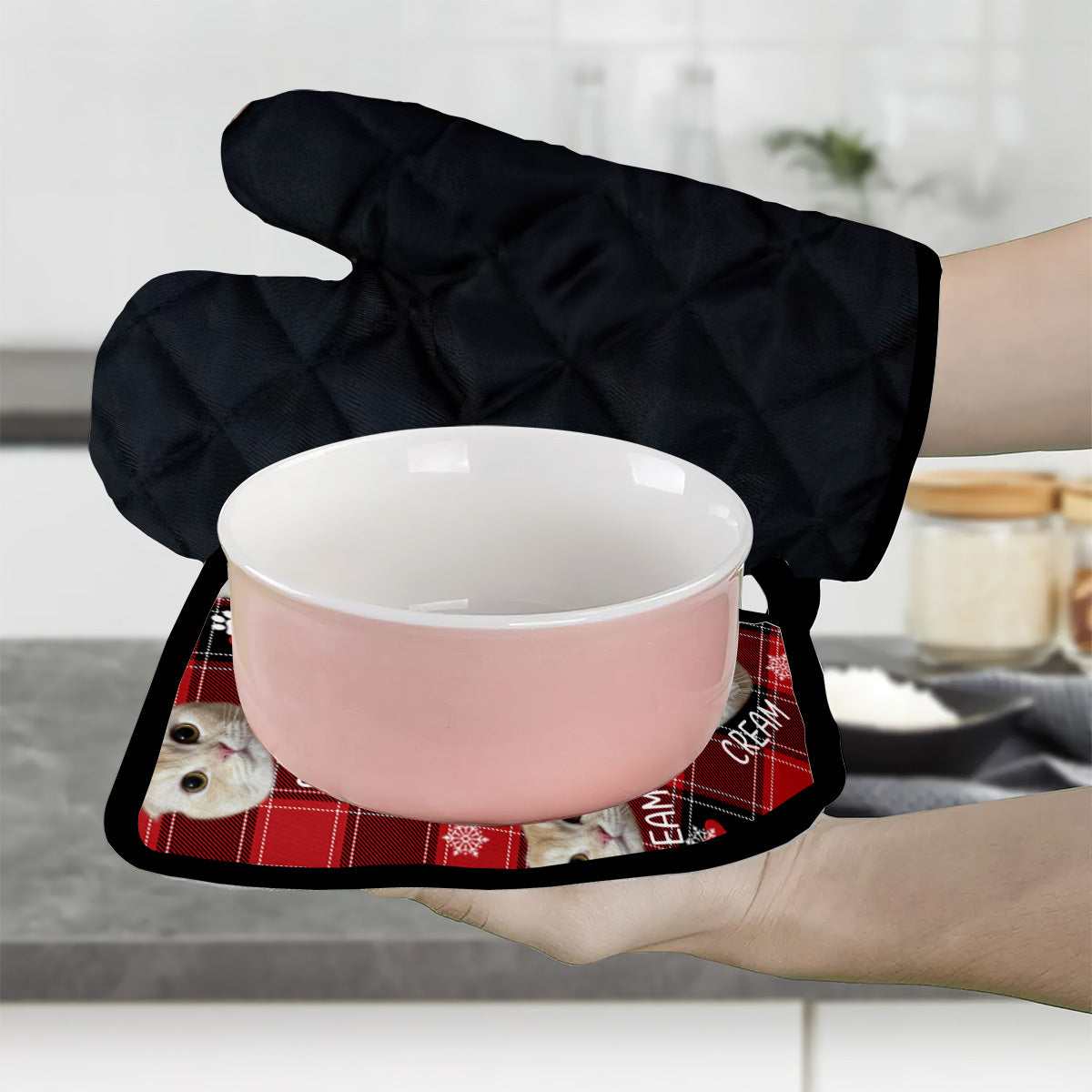 Couverture photo personnalisée pour animaux de compagnie - Cadeau idéal pour les amoureux des chats et des chiens - Ensemble de gants de cuisine et maniques personnalisés