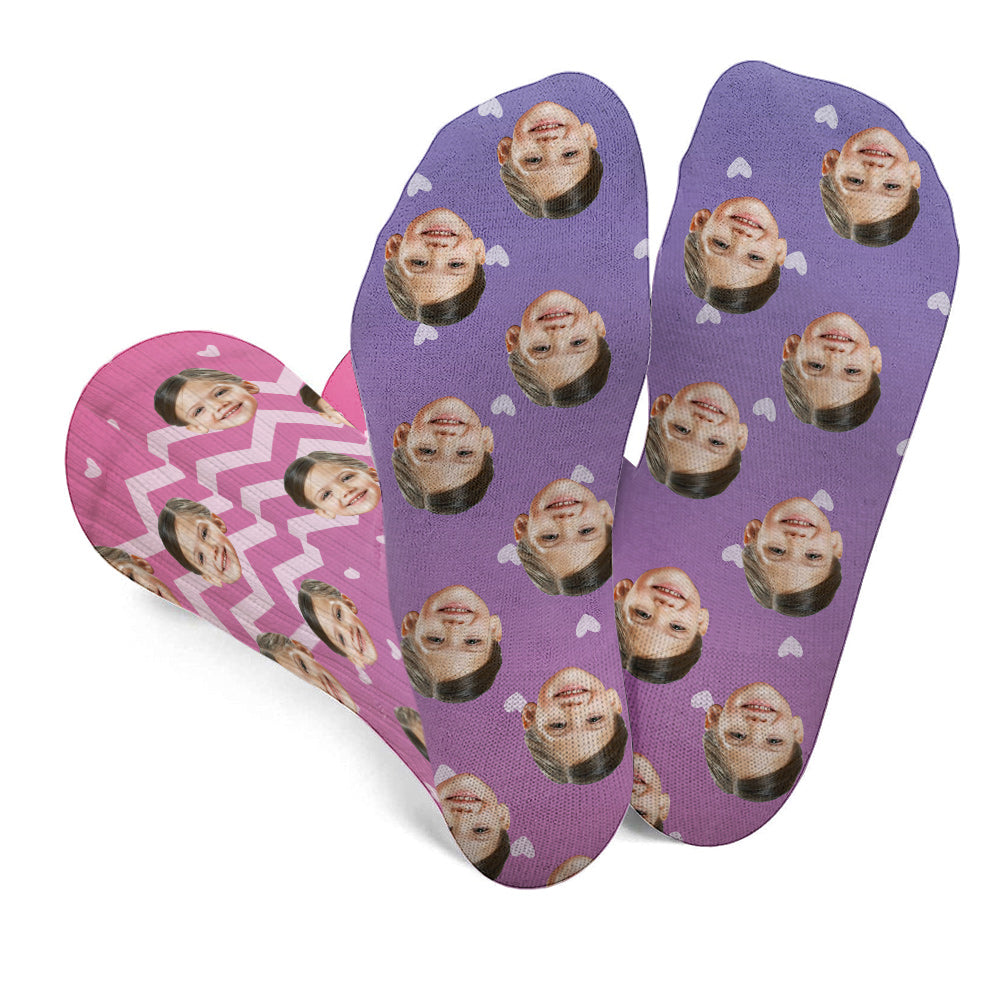 Chaussettes personnalisées pour petite-fille, motif violet et visage personnalisé