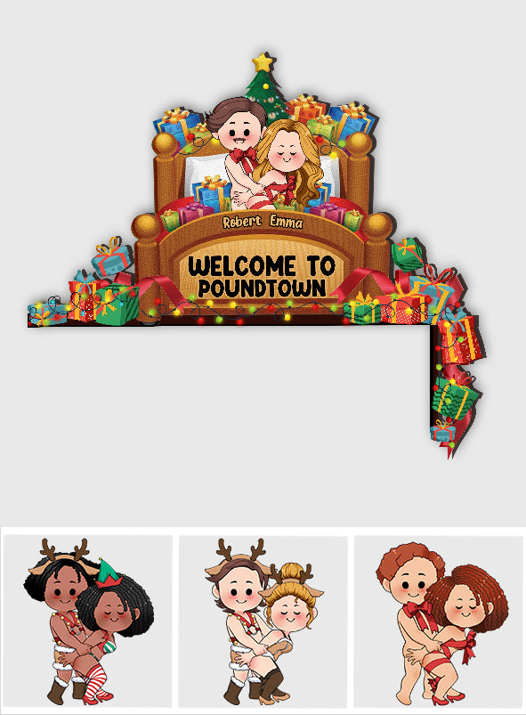 Bienvenue à Poundtown - Décoration personnalisée pour cadre de porte de couple