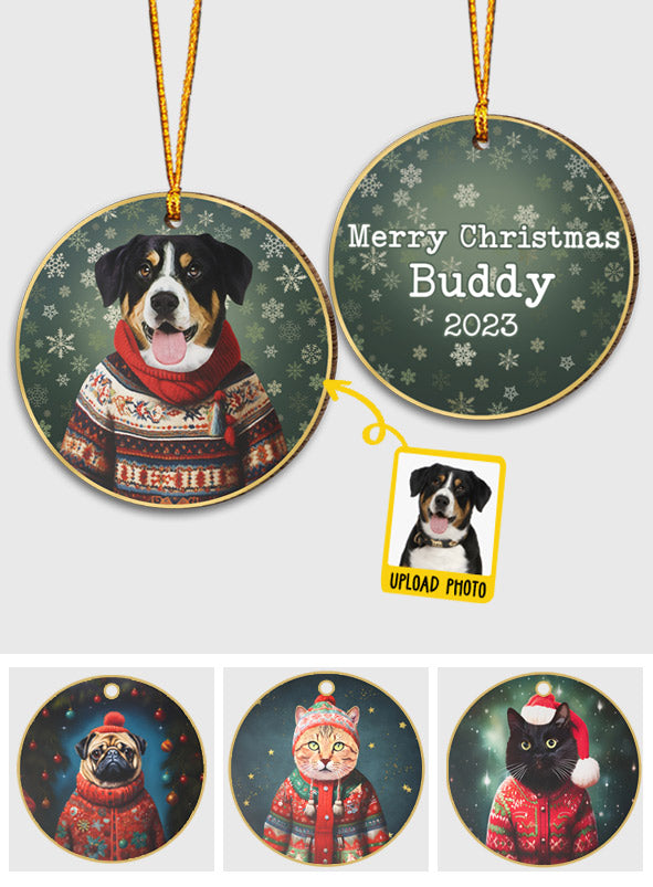 Portrait de Noël personnalisé de votre animal de compagnie - Cadeau pour les amoureux des chiens et des chats - Ornement personnalisé