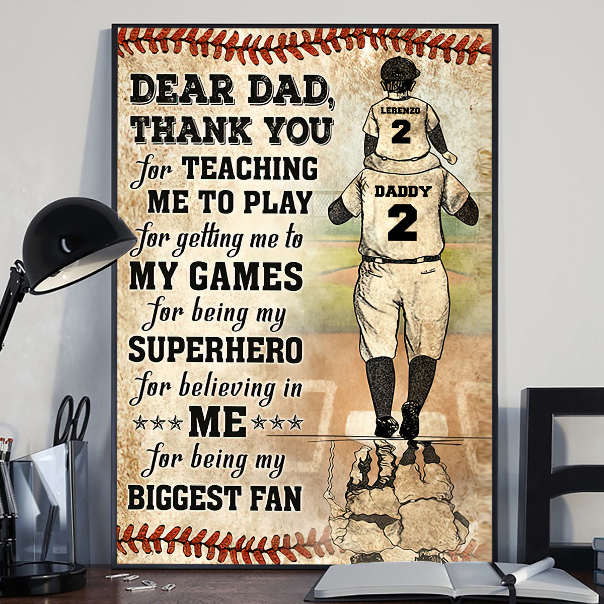 Thank You Dad My Biggest Fan - Personalized Baseball Canvas And Poster
