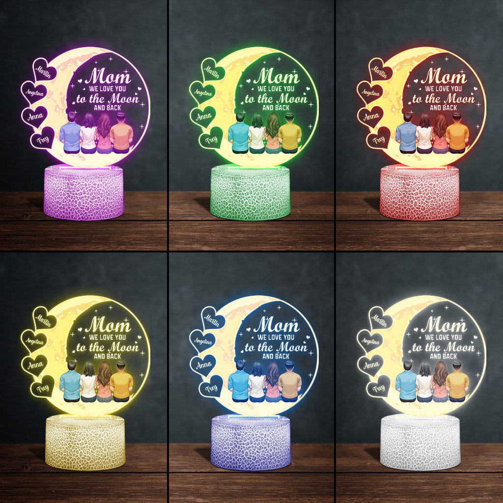 On t'aime jusqu'à la lune et retour - Socle lumineux personnalisé en forme de maman