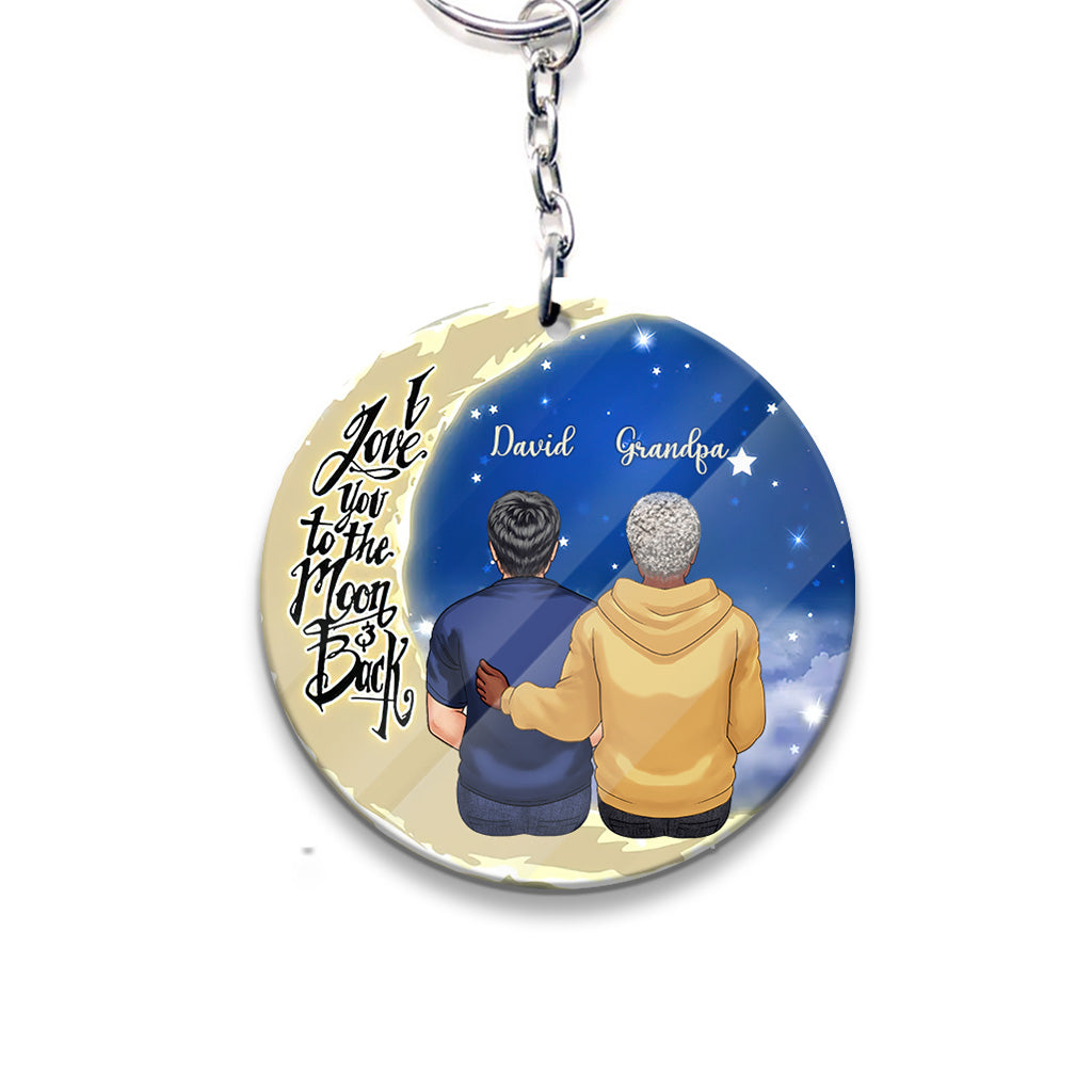Aller et revenir de la Lune - Cadeau pour grand-mère, maman, papa, grand-père - Porte-clés personnalisé