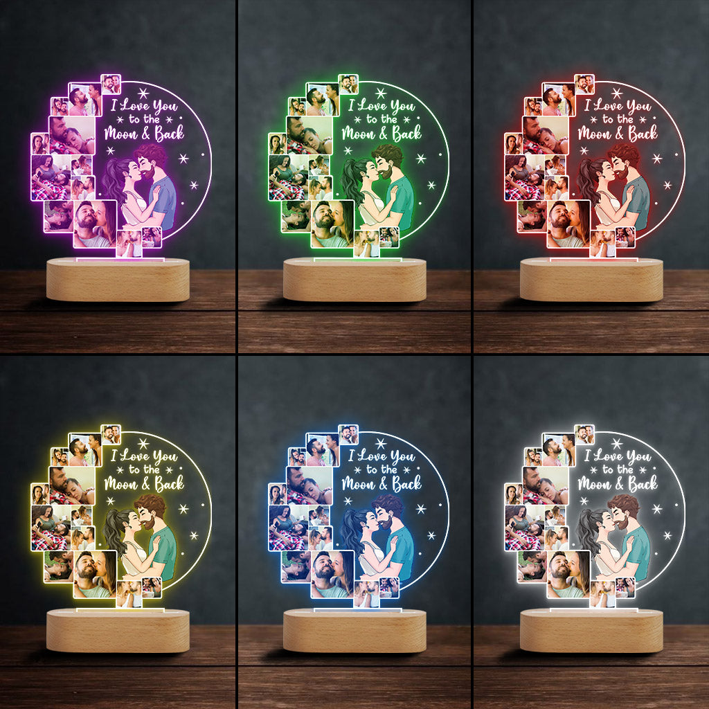 Je t'aime jusqu'à la lune et retour - Socle lumineux personnalisé pour couple - Plaque lumineuse en forme de couple