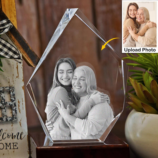 Custom Photo - Personalized Step Mom Laser Engraving 3D Iceberg Shaped Crystal Lamp