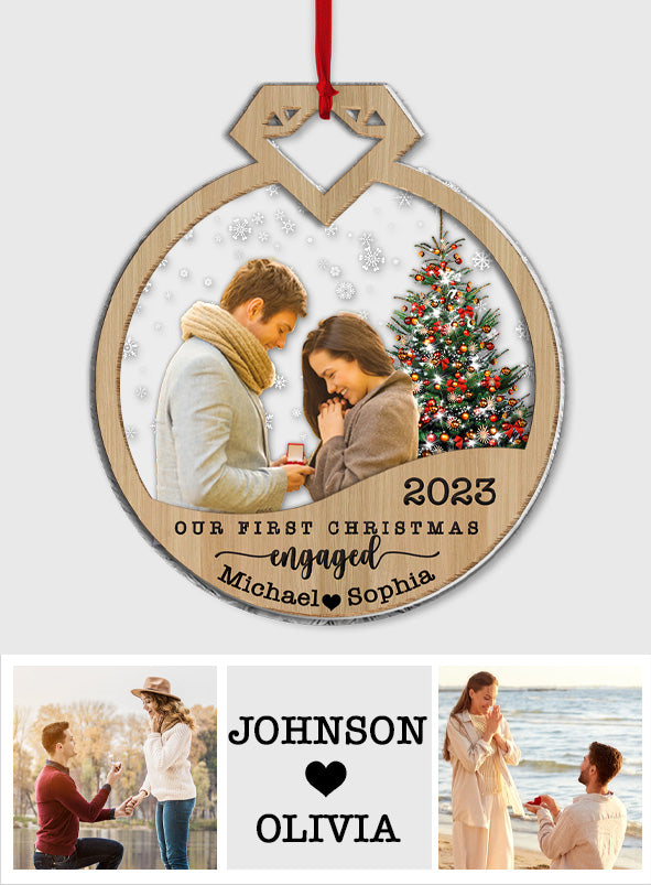 Our First Christmas Engaged - Personalized Engagement 2 Layered Piece Mix Ornament