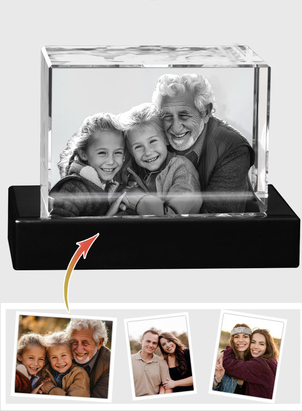 Lampe en cristal 3D cubique gravée au laser avec photo personnalisée - Grand-père