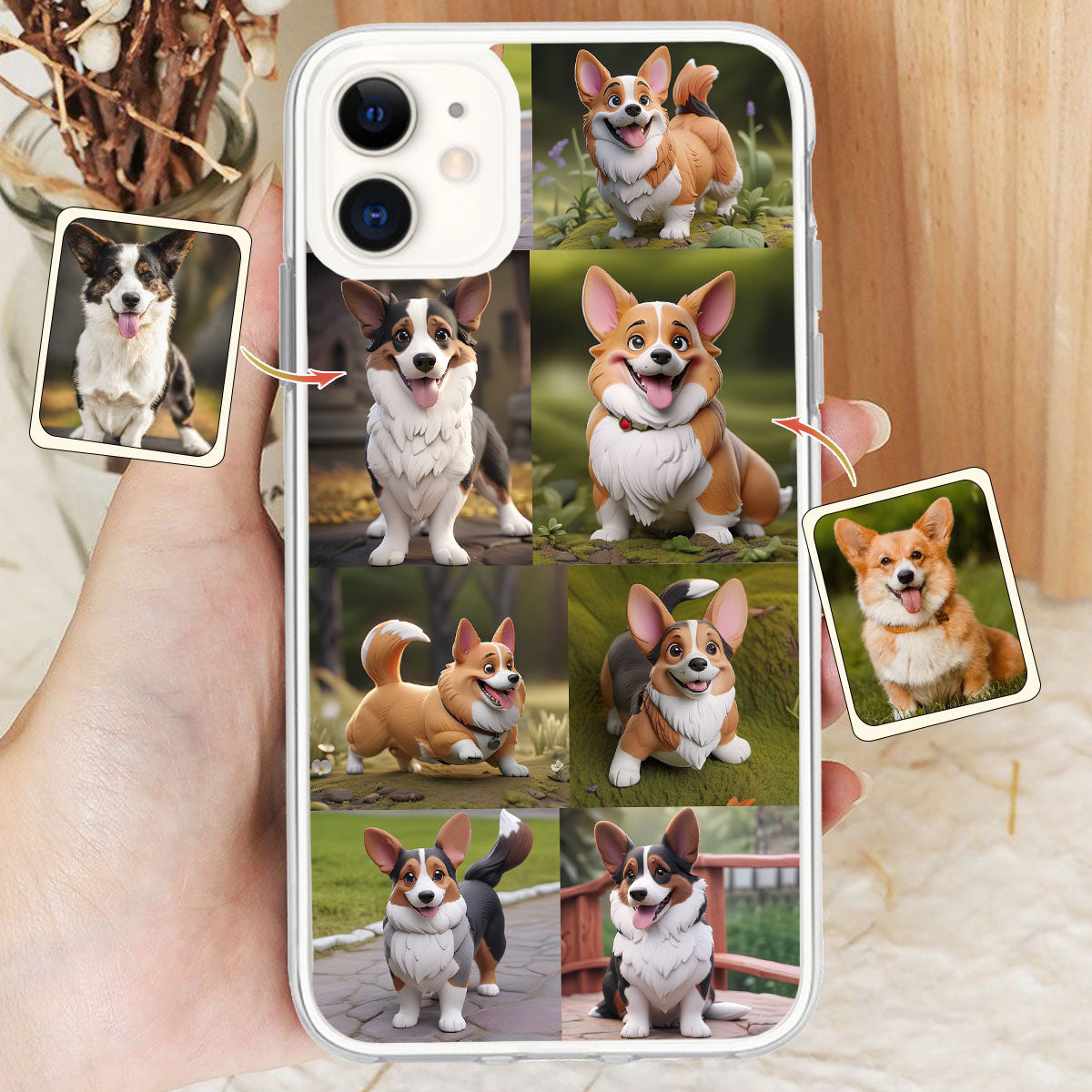 Collage de photos d'animaux de compagnie façon cartoon - Cadeau pour les amoureux des chiens et des chats - Coque de téléphone personnalisée