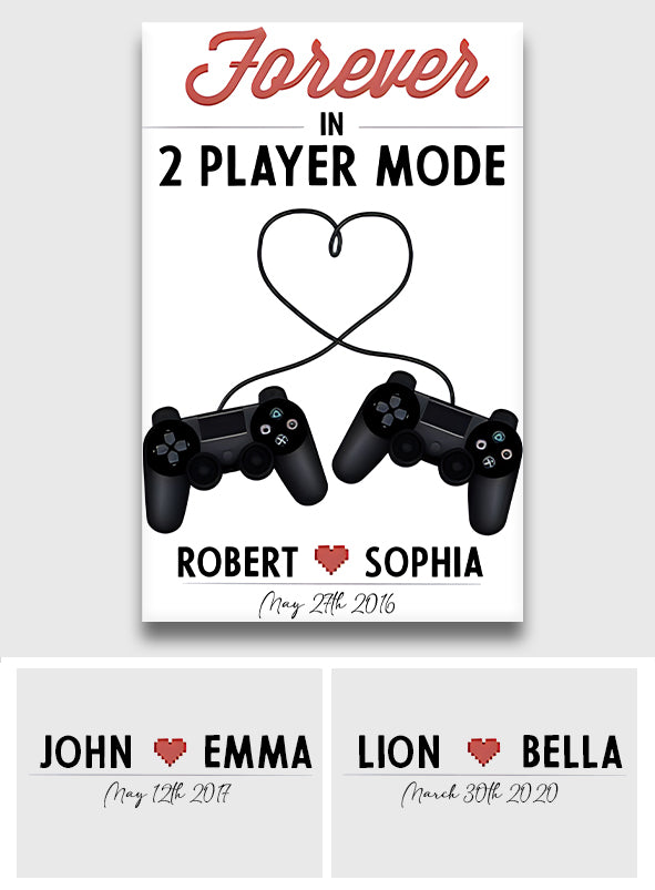 2 Player Mode - Personalized Video Game Canvas And Poster