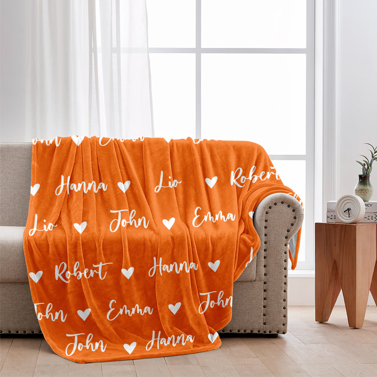 Couverture familiale personnalisée avec motif cœur et nom personnalisé