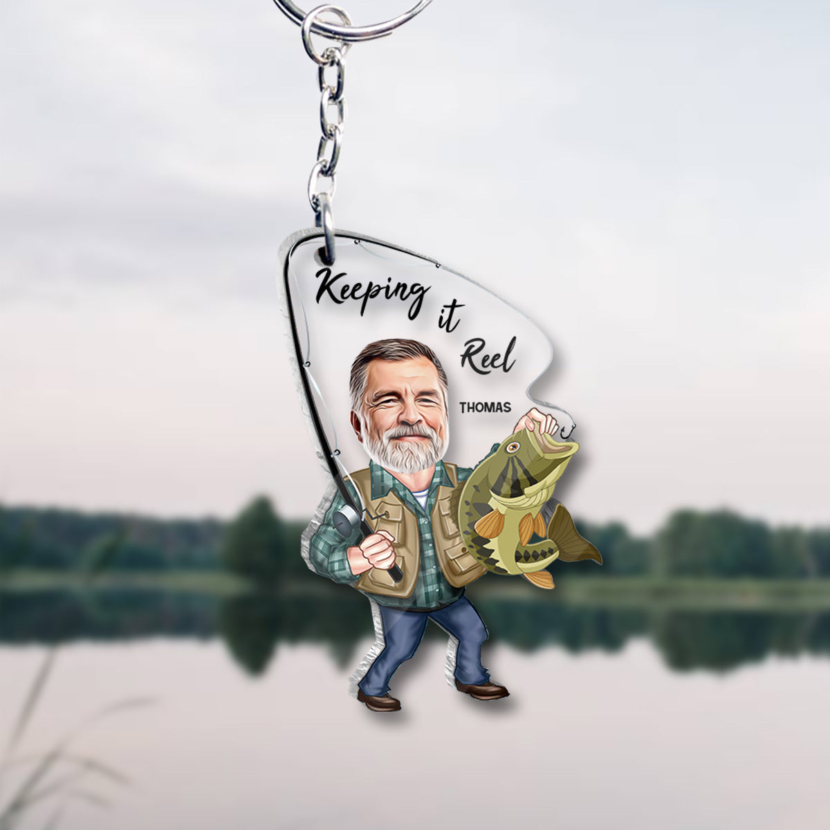 Photo Inserted Funny Fishing Keeping It Reel - Personalized Fishing Keychain