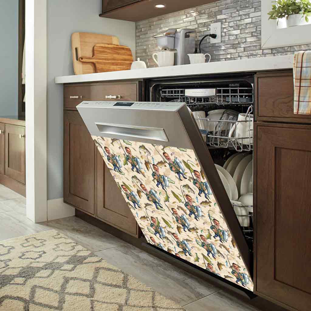 Couvercle de lave-vaisselle personnalisé avec photo humoristique sur le thème de la pêche -