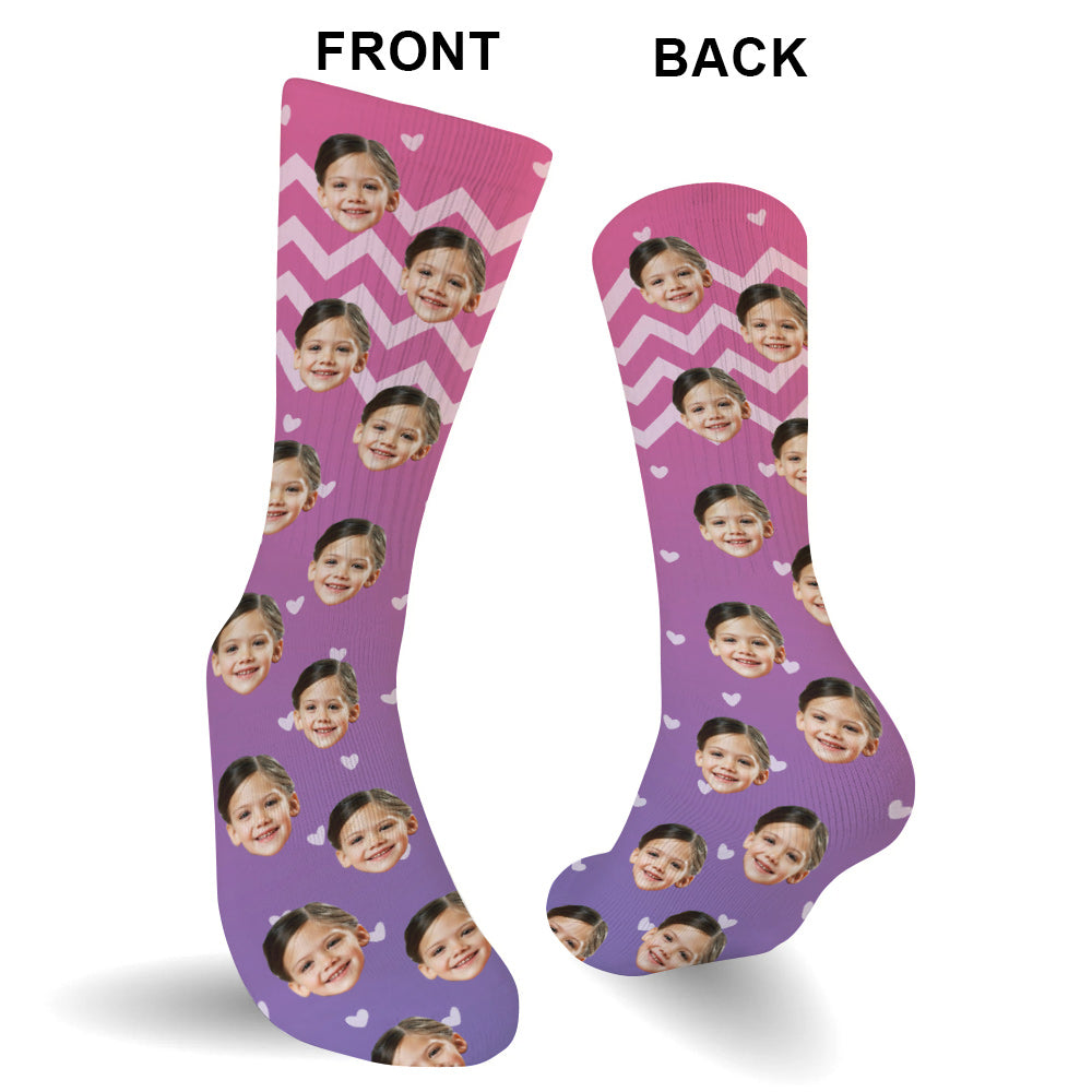 Chaussettes personnalisées pour enfants, motif violet et visage personnalisé