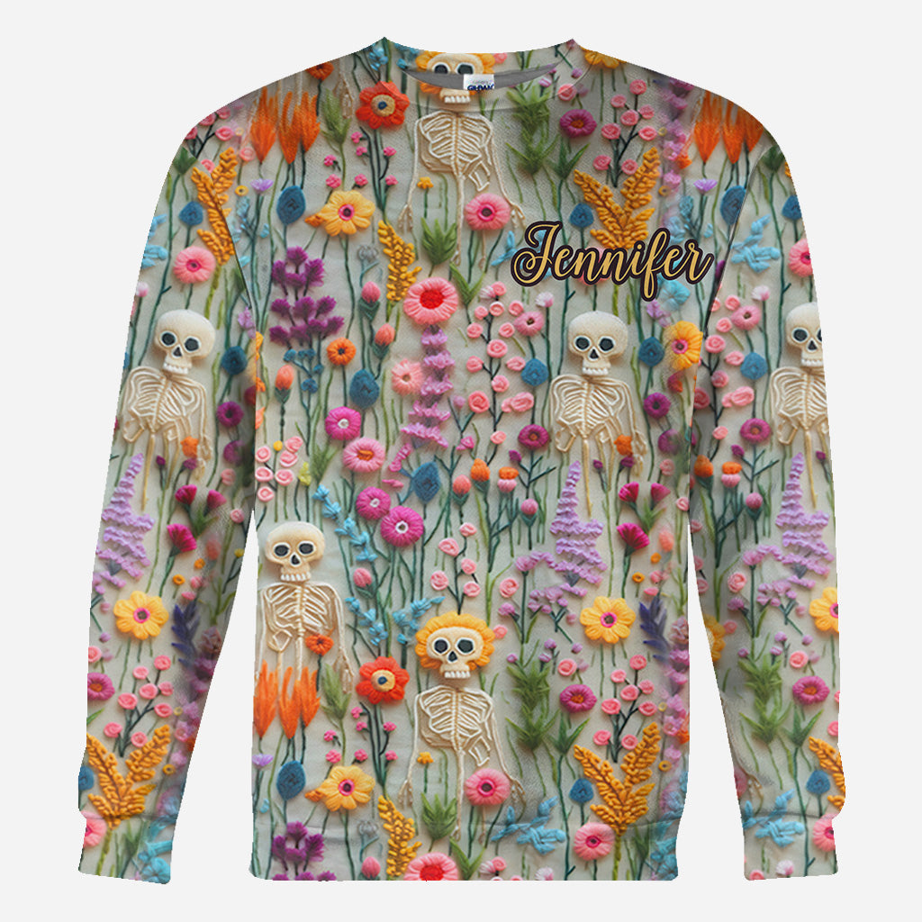 T-shirt à motif floral squelette et crâne personnalisé