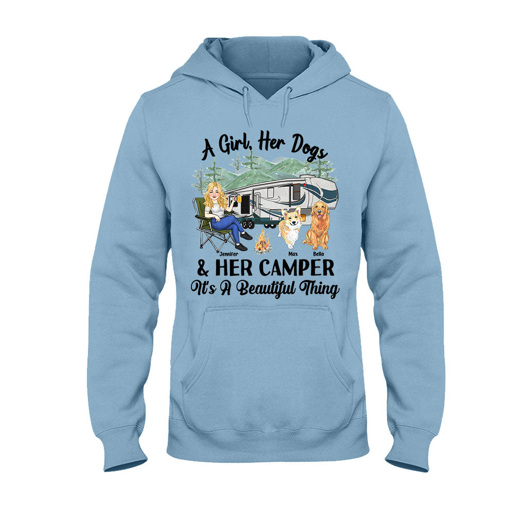 A Girl Her Dog And Her Camper - Camping gift for dog lover - Personalized T-shirt And Hoodie
