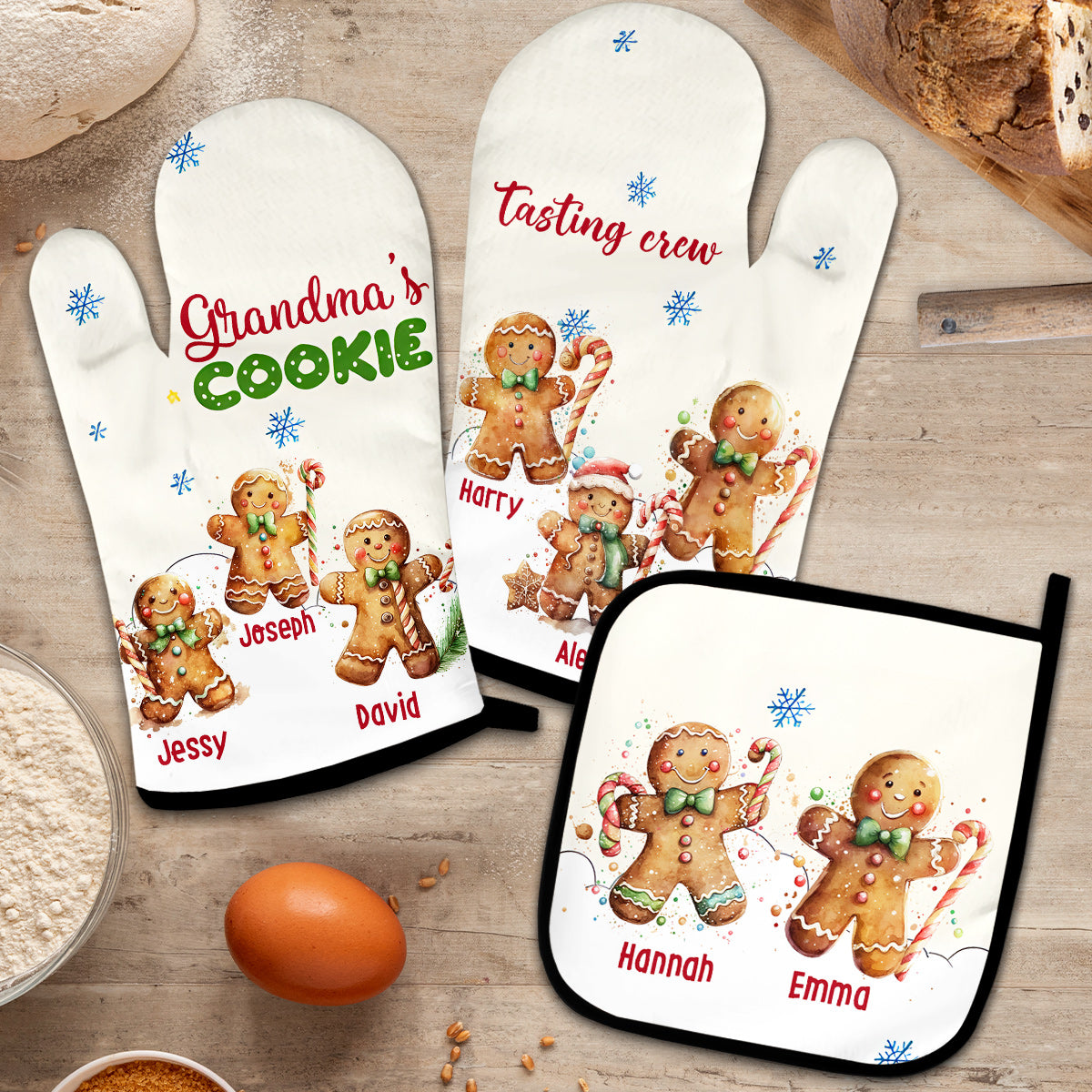 L'équipe de dégustation de biscuits de grand-mère - Ensemble de gants de cuisine et de maniques personnalisés « Grand-mère »