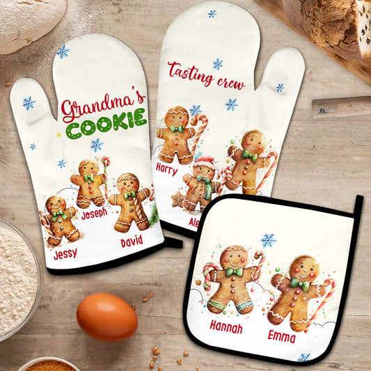 L'équipe de dégustation de biscuits de grand-mère - Ensemble de gants de cuisine et de maniques personnalisés « Grand-mère »