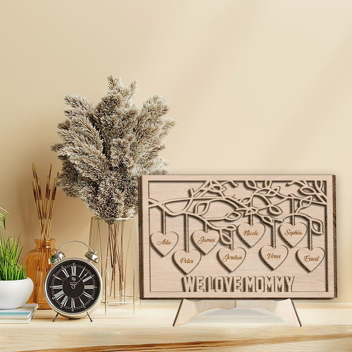 On t'aime maman/mamie/grand-mère - Plaque en bois personnalisée à 2 couches