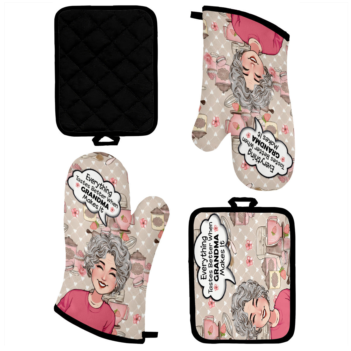 Everything Tastes Better - Gift for grandma - Personalized Oven Mitts & Pot Holder Set