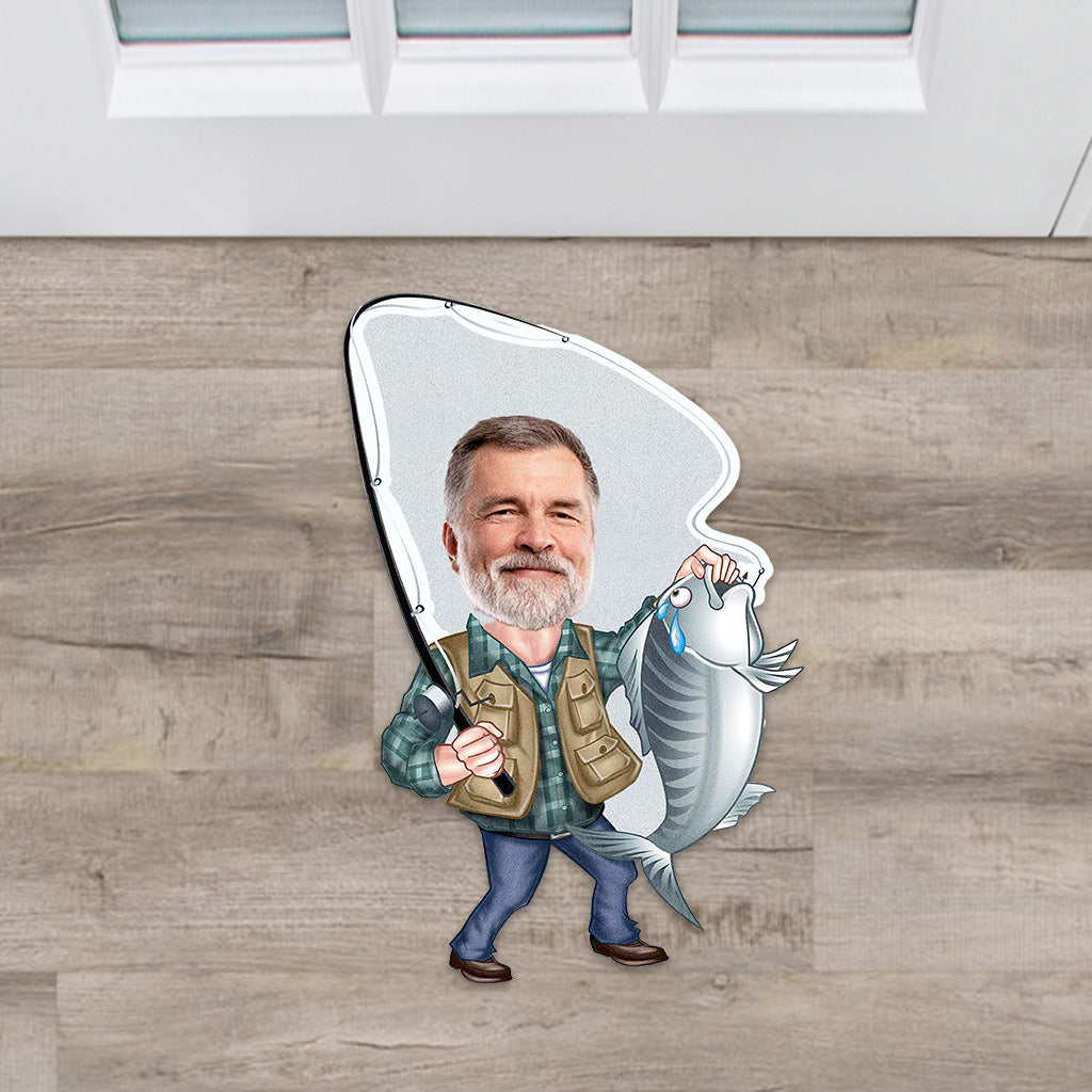 Paillasson personnalisé « Amoureux de la pêche » en forme de pêche