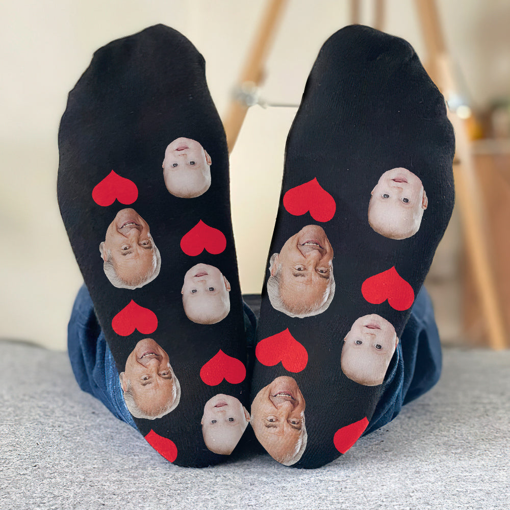 Chaussettes personnalisées pour grand-père avec motif cœur et visage personnalisé