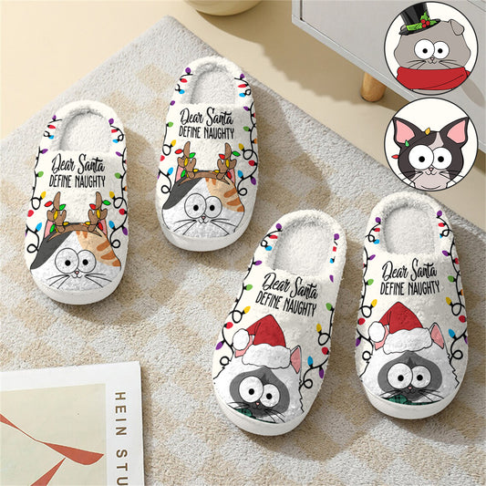 Dear Santa Define Naughty - Personalized Cat Slippers