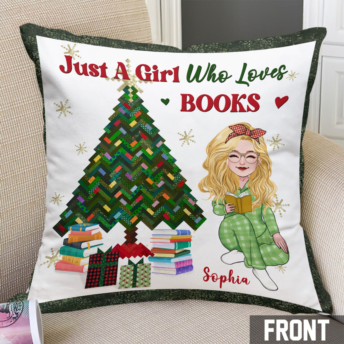 Coussin décoratif personnalisé « Juste une fille qui aime les livres »