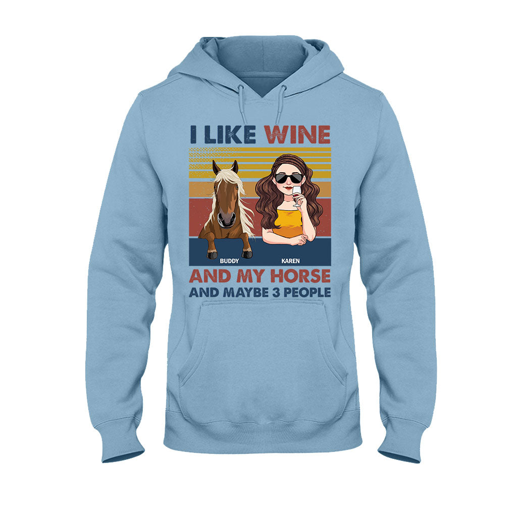 J'aime le vin et mon cheval - T-shirt et sweat à capuche personnalisés avec motif cheval