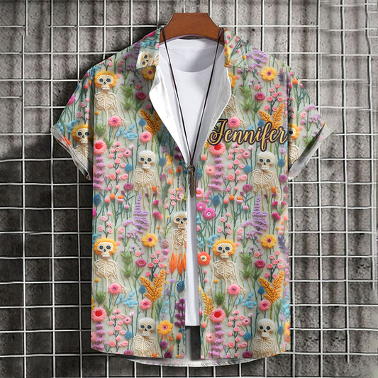 Chemise hawaïenne personnalisée à motif squelette floral et crâne