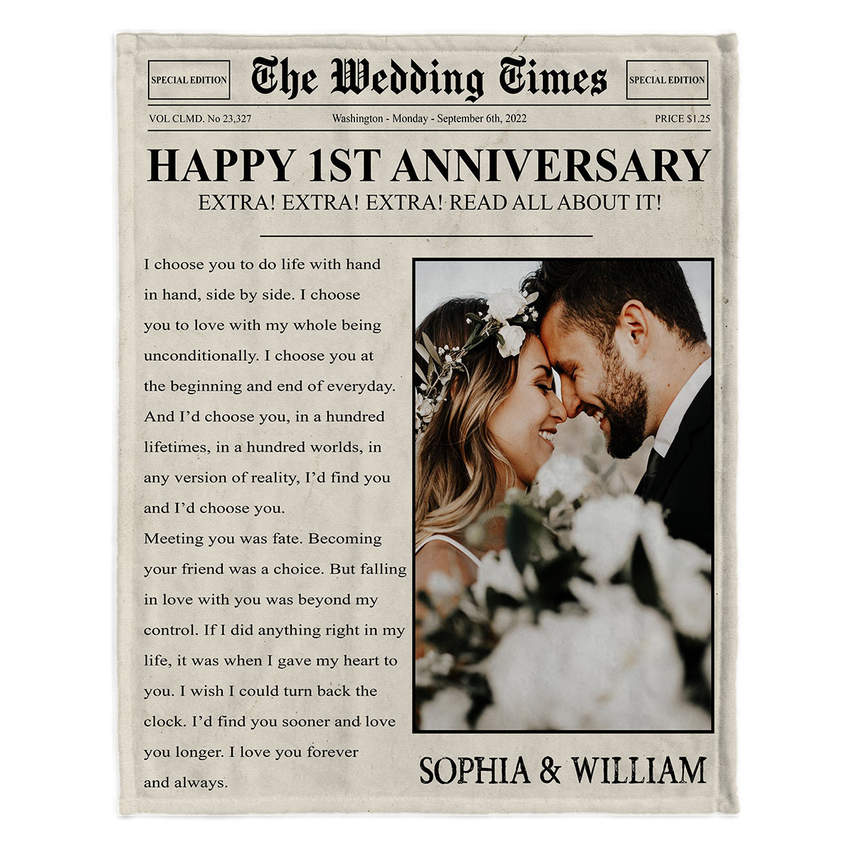 Joyeux anniversaire ! Le journal Wedding Times - Couverture personnalisée pour mari et femme