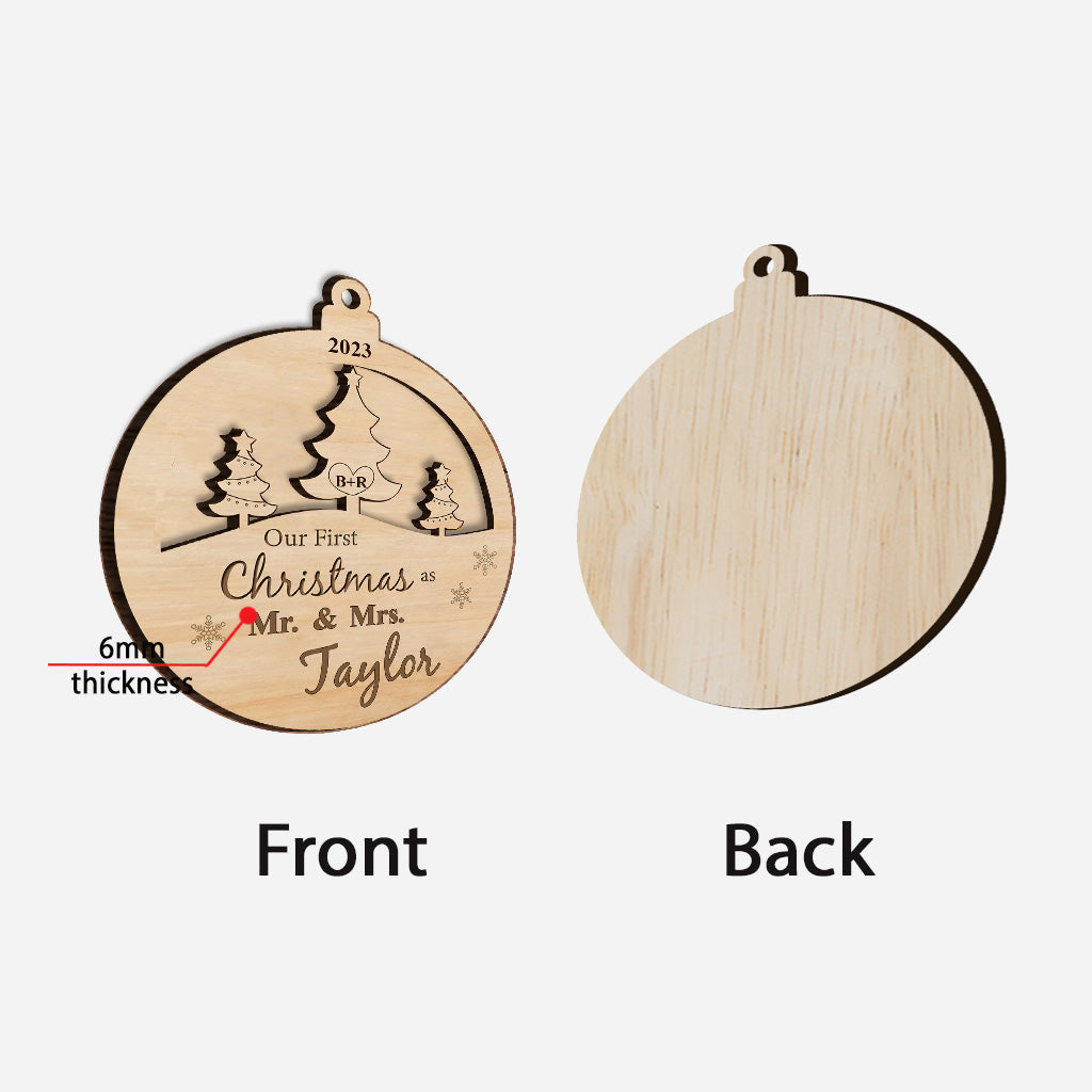 Our First Christmas As Mr & Mrs - Personalized Husband And Wife 2 Layered Wooden Ornament