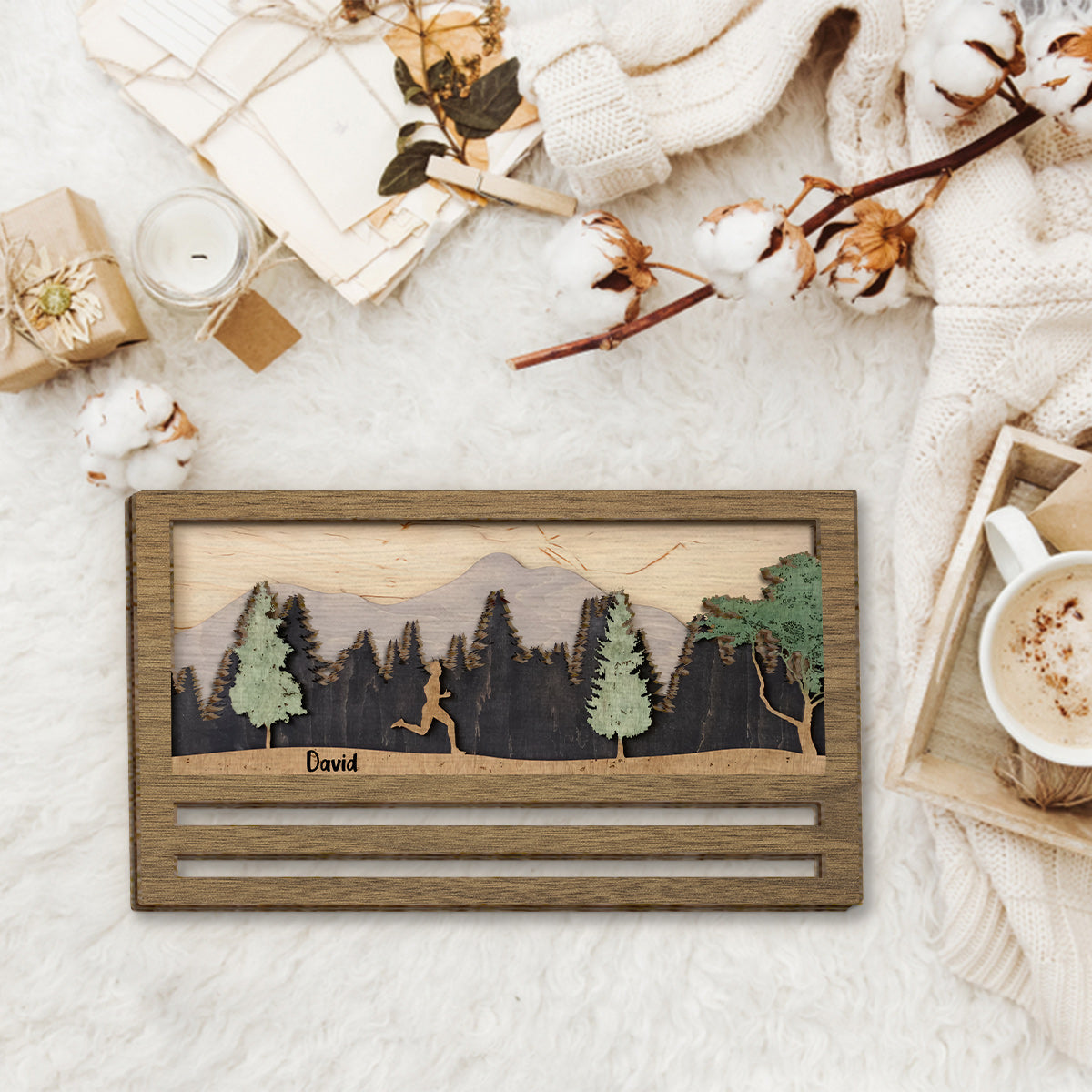 Présentoir à médailles - Panneau/plaque en bois personnalisé à 2 couches pour la course à pied