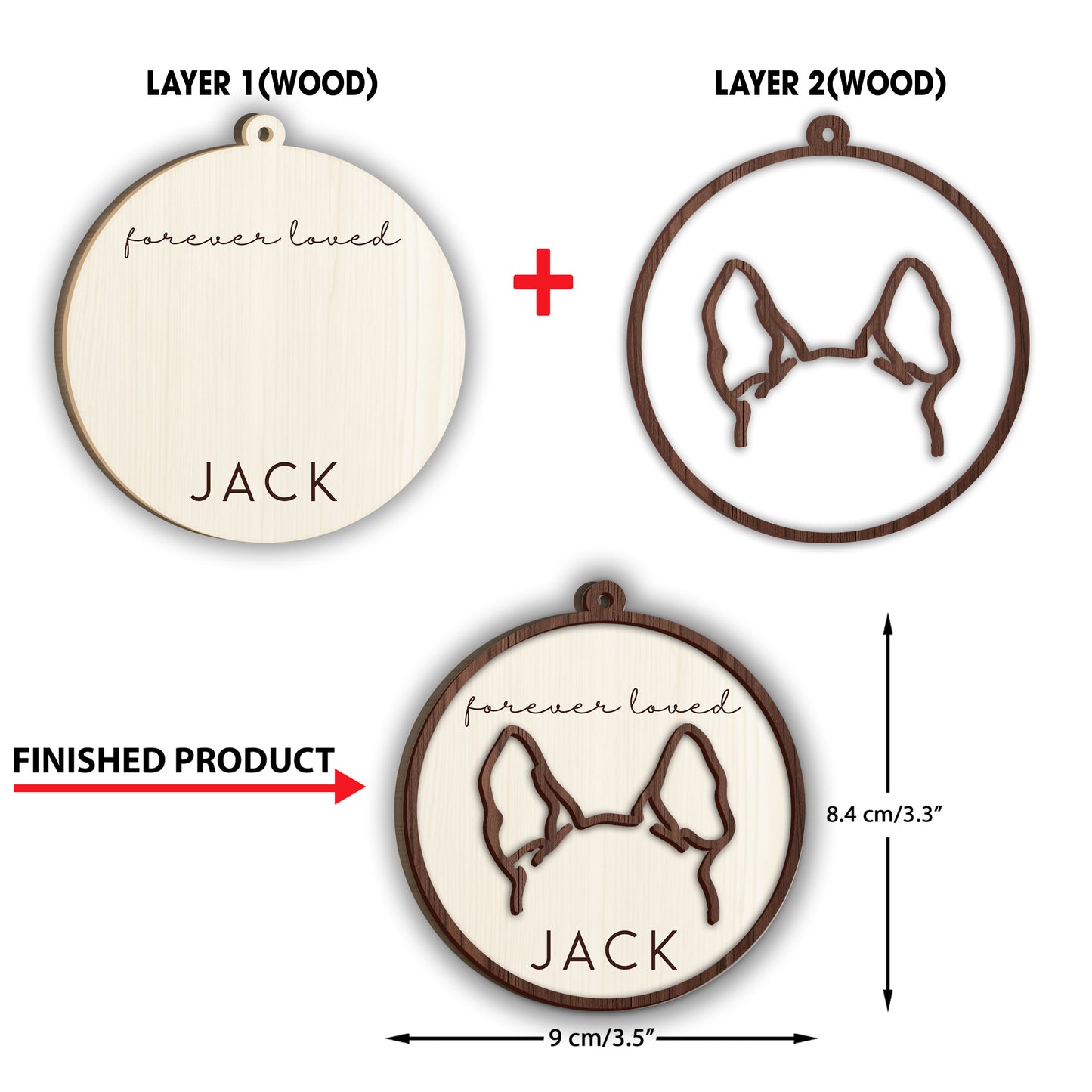Dog Ear Line Art Ornament - Personalized Dog 2 Layered Piece Ornament