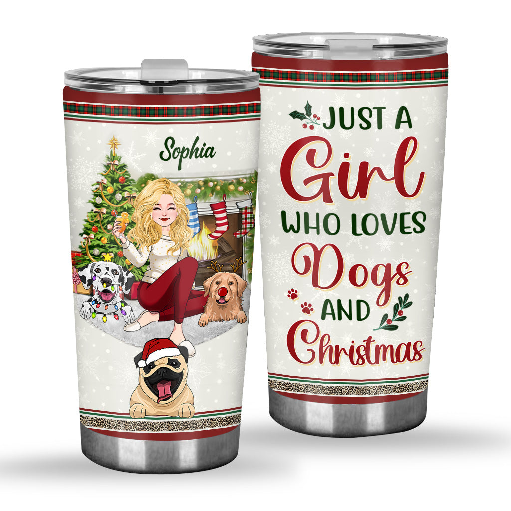 Une fille qui aime les chiens et Noël - Gobelet isotherme personnalisé pour chiens