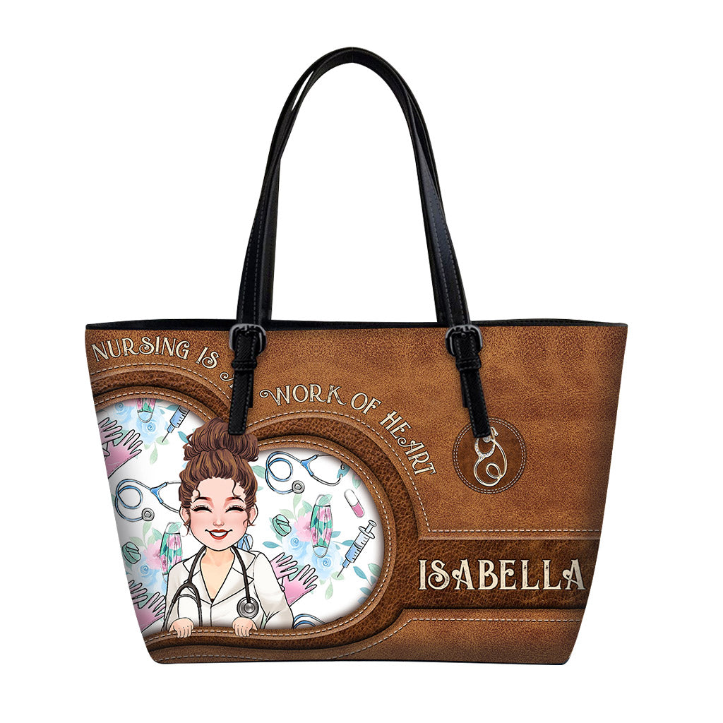 Le métier d'infirmière est un travail de cœur - Sac en cuir personnalisé pour infirmière